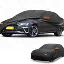 Waterproof All-Weather Universal Car Cover with Right Side Zipper, 190T-PU Black Fits for Sedan 177" - 188" Length