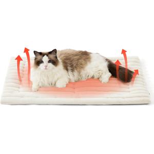 Bedsure ComfyFleece Self Warming Cat Bed, Medium Self Heating Dog Crate Pad, Thermal Extra Warm Puppy Mat Indoor, Non-Slip & Washable, Not Electric, 30" x 20", White