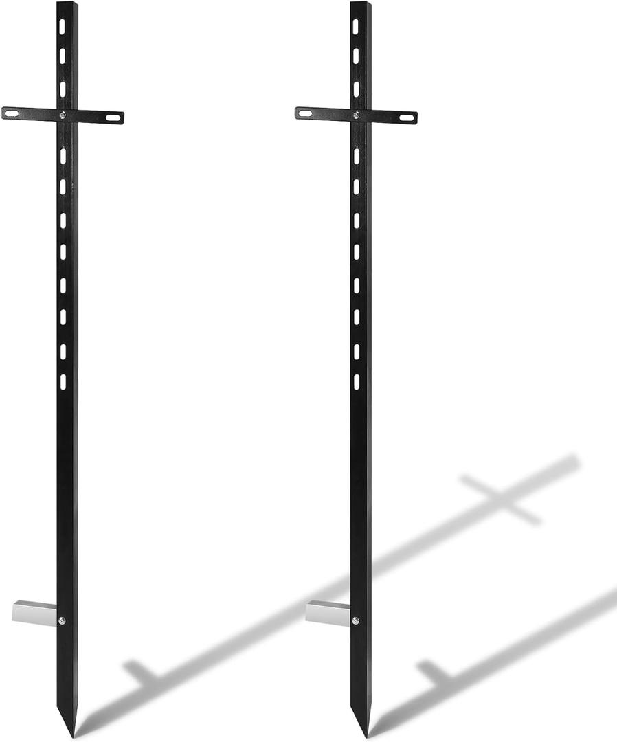 2 Pcs 46 Inch T-Bar Yard Sign Stakes, Heavy Duty Metal Sign Holder, Black Powder Coated Steel Yard Sign Posts for Outdoor Lawn Yard, Rust Proof Adjustable Sign Stand