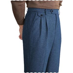 Mens Pants Tweed Herringbone Vintage Dress Pant Trousers Regular Fit Suit Pants for Men (32W x 32L, Blue)