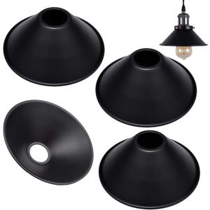 4-Pack 7.08" Industrial Vintage Metal Bulb Guard Black Iron Cone Ceiling Holder DIY Light Shade Decorative Replacement Lamp Shade for Pendant Light Table Lamp Wall lamp Wall Sconce