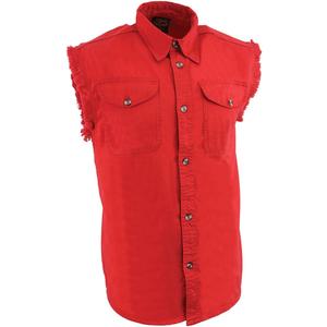 Milwaukee Leather DM1002 Men's Black Lightweight Denim Shirt with Frayed Cut Off Sleeveless (5X-Large, Red)