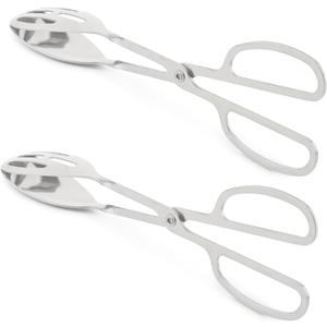 2 Pack Serving Tongs, Buffet Tongs for Kitchen Cooking, 10 Inch Stainless Steel Food Serving Tongs Bread Tongs with Scissor Handles for Salad, Cooking, Catering, Buffet(Silver)