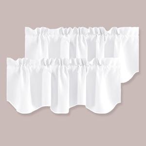 H.VERSAILTEX 2 Panels Blackout Curtain Valances for Kitchen Windows/Living Room/Bathroom Privacy Protection Rod Pocket Decoration Scalloped Window Valance Curtains, 52" W x 18" L, Pure White