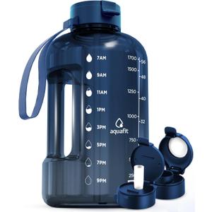 AQUAFIT 64 oz Water Bottle with Time Marker - Straw & Chug Lid - BPA Free Half Gallon Water Bottle, Big Water Bottle with Straw, Gym Water Bottle with Handle, Gallon Water Jug (Nebula, 64 Ounces)