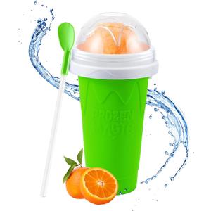 Slushy Cup & Slushy Maker, Portable Smoothie Slushie Squeeze Cup for Juices, Milk and Ice Cream Make, Double Layers Silica with Lid & Straw for Kids, Friends & Family (GREEN, STANDARD SIZE)