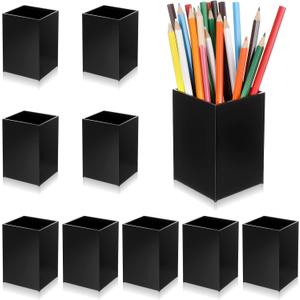 10 Pack Black Acrylic Pen Holder, Desktop Pencil Organizer Makeup Brush Holder Acrylic Pencil Cup Stationery Storage for Desk Office Pen Organizer