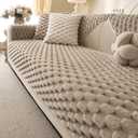 Soft Plush Faux Fur Couch Cover, Fluffy Non Slip Sectional Sofa Covers for 3 Cushion Couch, Furniture Protector Sofa Slipcover(1 PCS 36"x36" Khaki)