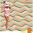 Oversized Sandproof Beach Blanket (83"x81"), Extra Large Beach Sheet for Up to 6 People. Sandfree Beach Mat, Big Sand Blankets with Sand Bags and Stakes. (Colored Wave)