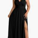 Women's Plus Size Lace Trim Sleeveless Maxi Dress Wrap V Neck High Slit Formal Evening Dresses,XL