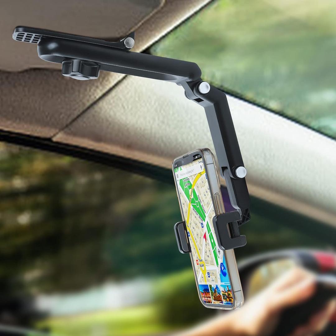 XEFINAL Sun Visor Phone Holder, 360° Rotatable Rearview Phone Holder, Cell Phone Holder for Car Sun Visor Perfectly for iPhone, Samsung & Other Cellphone, Car Accessories