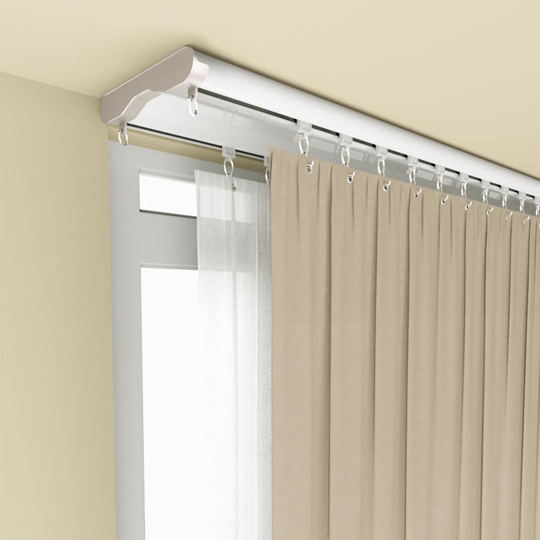 Silent Double Curtain Track Ceiling Mount 6'/8'/10'/12'/15', Wide 4" White Aluminum track Curtains Rail, Bedroom/Window/Hotel Drop Ceiling Curtains Tracks (without curtains & hooks) (Double, 12ft)