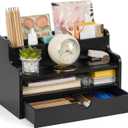 Dhmkfly Mail Organizer Countertop, 4 Slots Desk Organizer with Drawer and Shelf, Wooden Mail Sorter for Desk, Desktop File Holders for Storage Pens, Envelopes and Bills