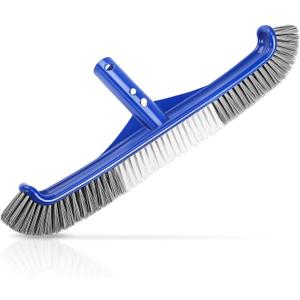 Pool Brush Head, 17" Pool Brushes for Cleaning Pool Walls, Curved Ends High-Efficiency Pool Scrub Brush, Premium Nylon Bristles Pool Brush with EZ Clip (Large)