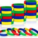 48 Pack Color Brick Party Favors Kids Silicone Bracelet Building Block Wristbands Party Supplies for Boys Girls Birthday Party Stuffing