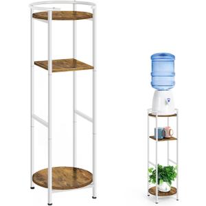 Water Dispenser Stand 5 Gallon Water Cooler Jug Storage Rack Water Filter Stand with 2 Storage Shelves, Modern Flower Shelf Display for Home Kitchen Office Space Save, Rustic Brown & White