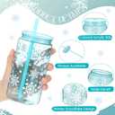 12 Pcs Winter Snowflake Christmas Cups Reusable 16 oz Acrylic Plastic Iced Coffee Cups with Lids and Straws Snowflake Drinking Blue Tumbler for Winter Xmas Decoration Party Gift Supplies