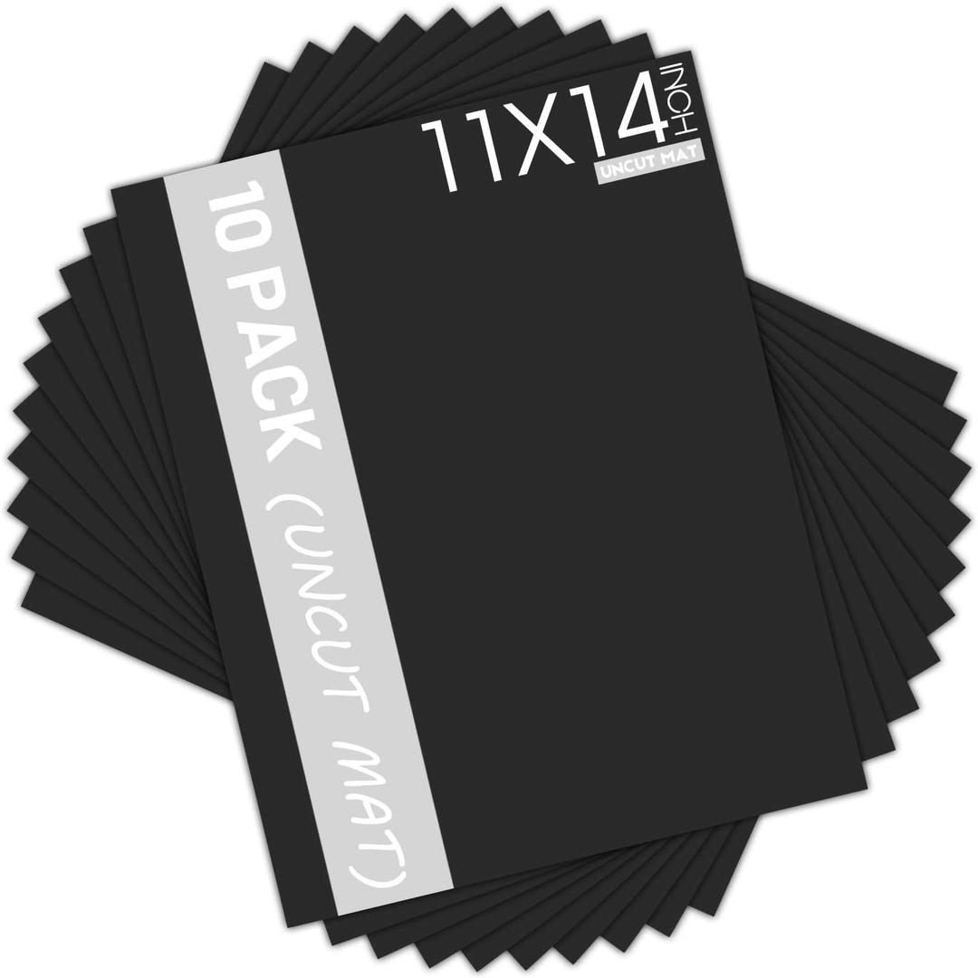 Mat Board Center, 10 Pack 11x14 Black Uncut Mat Boards/Backing Matt Boards for Crafts, Frames, Photos and More