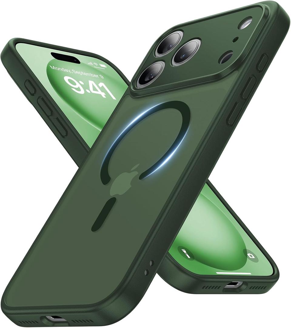 Faiono Magnetic for iPhone 17 Pro Case [Full Camera Protection][Military-Grade Protection][Compatible with MagSafe] Shockproof Protective Slim Phone Case for iPhone 17 Pro, Forest Green