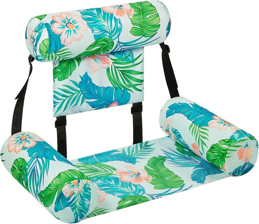 Pool Chair Float - Inflatable Pool Float for Adults Green Plants Floating Pool Chair Lounge Adjustable Fabric Pool Float Hammock for Swimming Pool Beach Lake Summer