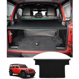 Powerty Cargo Cover for 2018-2023 Jeep Wrangler JL 4 Door Hard Top (Not for 2.0T 4XE & Soft Top) Accessories Trunk Cover Retractable Rear Trunk Security Cover Shielding Shade