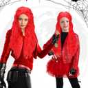 4 Pcs Red Halloween Women Costume Accessories Include Red Curly Wig Watch Belt Black Gloves for Girls Princess Cosplay Outfit