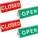 Wenqik 4 Pcs Open Closed Sign for Desk Business Tabletop Tent Sign 3 x 8 Inch Open Closed Tabletop Pedestal Desk symbol Red Green White for Office Business