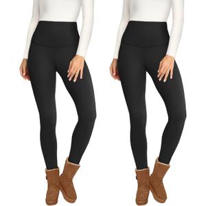 2 Pack Fleece Lined Leggings for Women - Thermal Winter Warm Tights Tummy Control High Waisted Workout Yoga Pants (Small-Medium)
