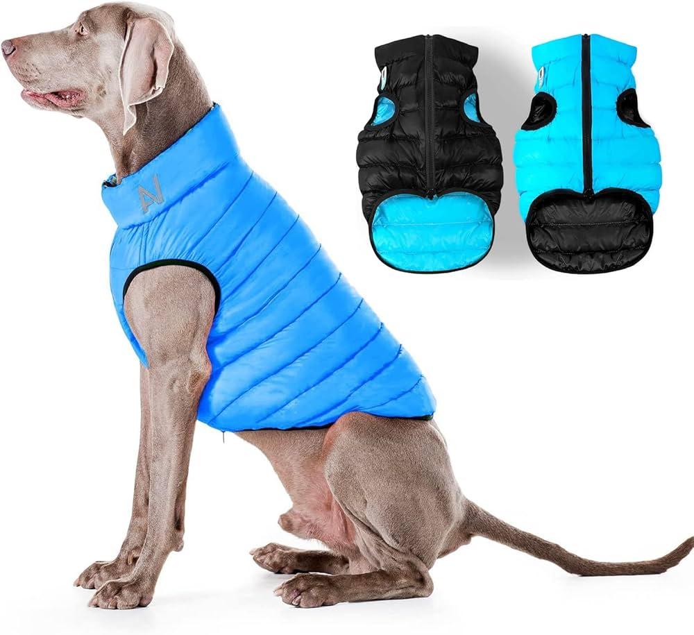 AiryVest Lightweight Reversible Winter Dog Coat - Warm Jacket - Water Resistant Windproof - Small to Large Dogs - Comfortable Vest - XL - Black Blue