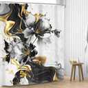 Omifly Black White Gold Marble Shower Curtain 72Wx84L Inch Abstract Flower Modern Floral Luxury Ink Texture Plant Minimalist Men with 12 Plastic Hooks Fabric Waterproof Toilet Accessories Decor