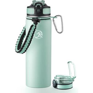 GOSWAG Insulated Sports Water Bottle, 24oz 2 Lids(with Straw/No Straw), Stainless Steel Water Bottles with Paracord Handle, Insulated Bottle with Double-Wall Vacuum Insulation