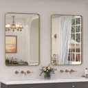 CHARMOR 2 Pack of 24x36 Gold Bathroom Mirror, Rounded Rectangle Gold Frame Mirror, Brushed Gold Brass Bathroom Vanity Mirror Wall-Mounted, Anti-Rust, Hangs Horizontally or Vertically
