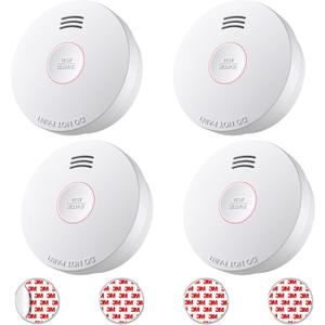 Smoke Detector 10 Year Battery, Smoke Fire Alarm with Photoelectric Sensor, Easy to Install with Magnetic Mount, Smoke Detectors with Silence Button & LED Lights for Home, 4 Pack