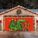 Christmas Garage Door Banner 13x6ft Dinosaur T-Rex Theme Backdrop Seasonal Christmas Decor Winter Door Cover Banners for Outside Garage Wall Covering for Party Garage Decorations