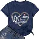100 Days of School Shirt Women 100 Days of Doing Teacher Stuff Tshirts Teacher Appreciation Gift (Blue, XL)