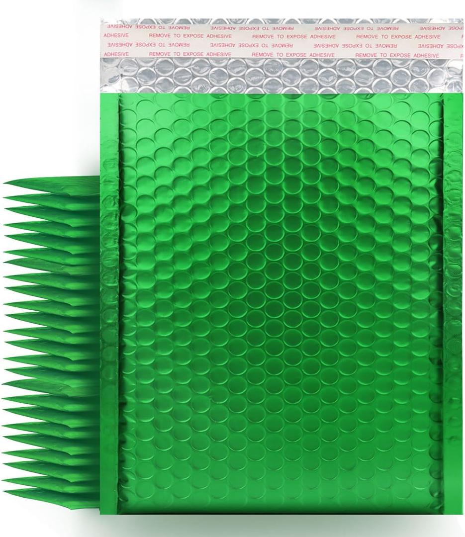 Metallic Matte Green Bubble Mailers - Durable 4x8 Inch Padded Envelopes - Tear-Resistant Shipping Bags, Pack of 25