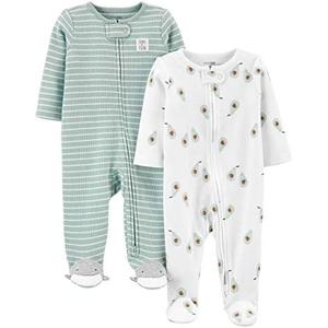 Simple Joys by Carter's unisex-baby 2-way Zip Thermal Footed Sleep and Play, Pack of 2, 0 Months 