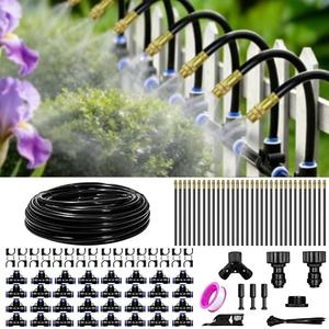 100 Ft Drip Irrigation System for Garden - Drip Irrigation Kit with 32 360°Adjustable Copper Nozzles Hose, Automatic Atomizing Plant Watering Sprinkler System for Yard, Lawn, Greenhouse, Potted