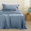 Bedsure Cooling Sheets Twin, Rayon Derived from Bamboo, PureWoven, Breathable & Soft Twin Sheets Set, Deep Pocket Up to 16 Inches, Hotel Luxury Silky Bedding for Hot Sleepers, Dusty Blue