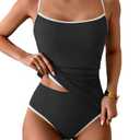 Eomenie Women's Tankini Swimsuits Two Piece Tummy Control Bathing Suit Color Block Slim Swimwear with High Waisted Bottom Large