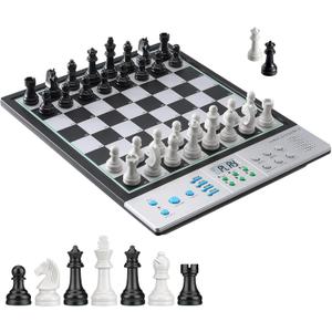 LC2B Advanced Electronic Chess Set with ELO 2200+ Engine & Talking AI Tutor, Comfortable Size Electronic Chess Board Perfect for Chess Lovers, Smart Computer Chess Game Set with Strong Magnet(Silver)