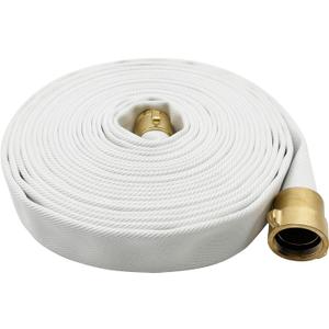 Fire Hose, White, 2 inches x 100' Lay Flat Heavy Duty Backwash/Discharge Firehose, NPSH/NPT Brass Connectors (2” NPSH/NPT-100FT)