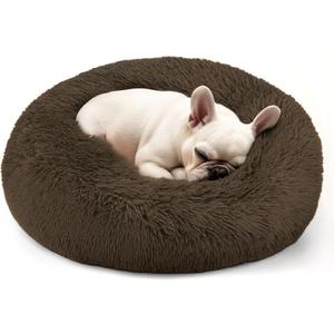 Dogs Bed for Small Dogs, Anti-Anxiety Washable Round Bed (Coffee, 24.0" L x 24.0" W x 8.0" Th)