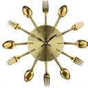 Timelike Kitchen Metal Copper Wall Clocks with Spoons and Forks 3D Removable Modern Creative Cutlery Kitchen Spoon Fork Wall Clock for Great Home Decor and Nice Gifts (Gold)