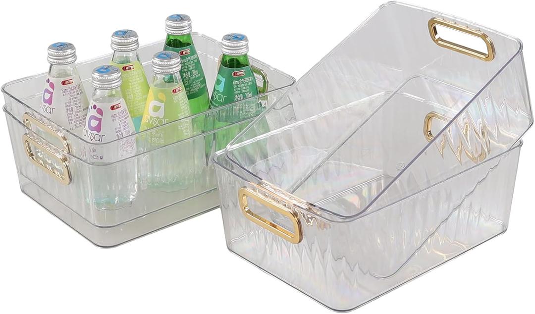 Ggbin 4 Pack Multi-Use Clear Organizer Bins, Small Plastic Storage Container for Kitchen, Pantry, Bathroom