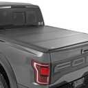 Rough Country Hard Tri-Fold Truck Bed Tonneau Cover for Ford F-150 (2021-25), Lightning (2022-24) - Aluminum Flip-Up Folding Bed Cover, Fits 5'7" (66.7") Bed