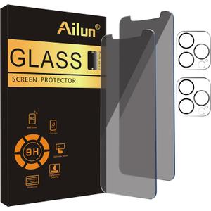 Ailun 2 Pack Privacy Screen Protector for iPhone 11 Pro Max [6.5 inch] + 2 Pack Camera Lens Protector Anti Spy Private Tempered Glass Film, [9H Hardness] - HD