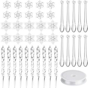 FEPITO 40 PCS Acrylic Christmas Decoration Set - Snowflake, Icicles with Crystal Line Ornaments for Christmas Tree Hanging Decorations
