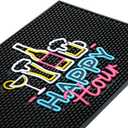 Preboun Bar Mat for Countertop with Fluorescent Pattern Thick Rubber Non Slip Black Bar Spill Mats for Coffee Kitchen Restaurants Entertaining Home Service(1 Pcs,17.72 x 11.81 Inch)