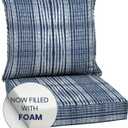 Arden Outdoor Foam Deep Seat Cushion Set, 24x24, Premium High-Density Foam, Never Flattens, Weather-Proof for Patio Chair Sofa Couch, Blue Shibori Stripe, 1 Pack